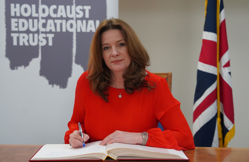 Gillian Keegan MP signs the Holocaust Educational Trust’s Book of Commitment